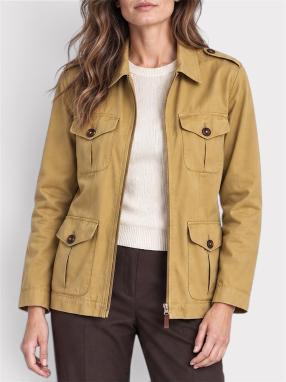 Vintage Liz Claiborne Lizsport Tan Cotton Safari Field Jacket Size 6